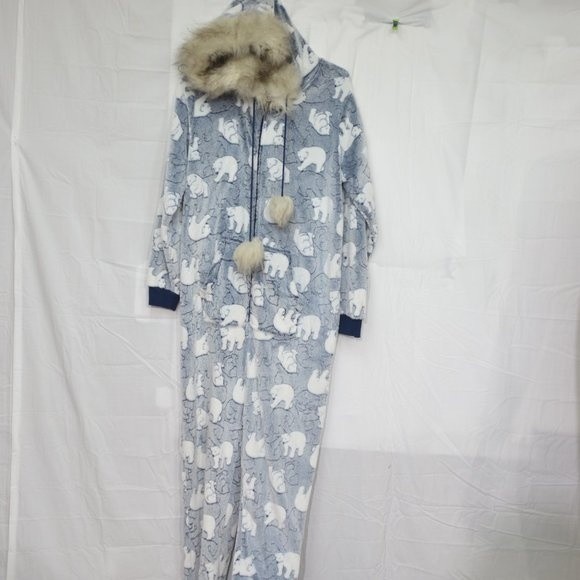 Secret Treasures one piece hooded pj’s Hoodie pj’s with faux fur trim - Picture 1 of 6